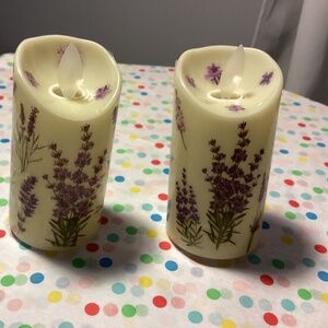 Pair Flameless Candles lavender floral party botanical purple cream table set